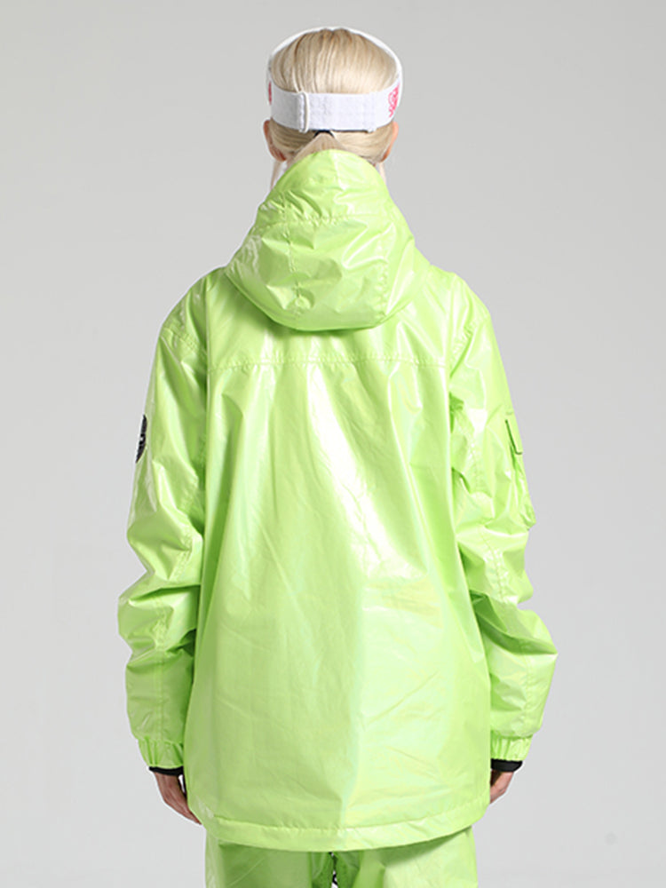 Limettengrüne, glänzende, isolierte, wasserdichte Schneejacke mit mehreren Taschen für Damen 