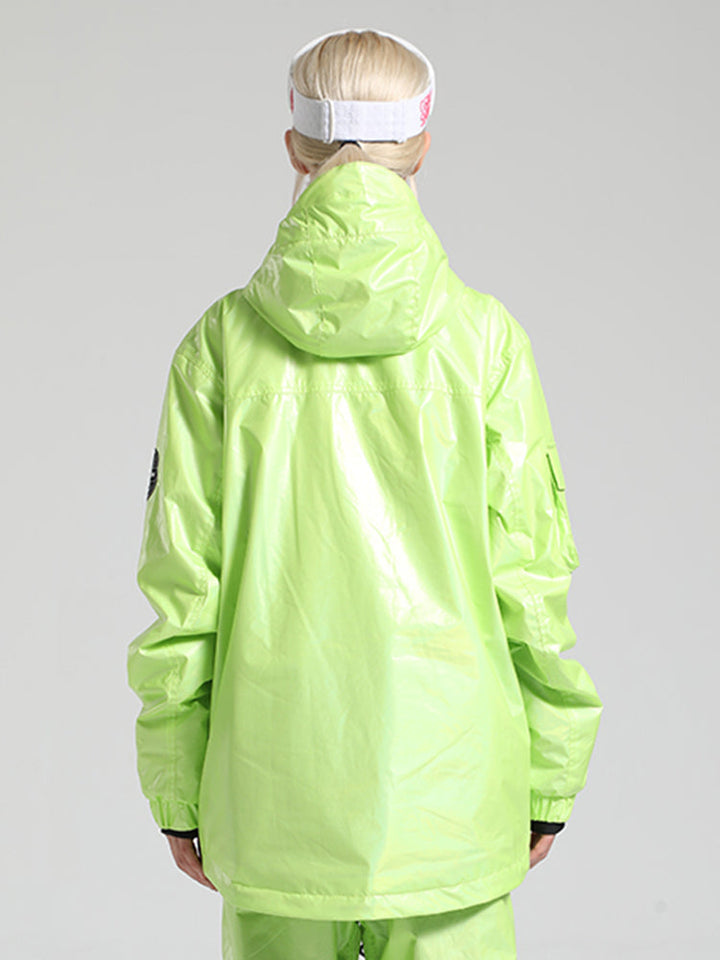 Limettengrüne, glänzende, isolierte, wasserdichte Schneejacke mit mehreren Taschen für Damen 