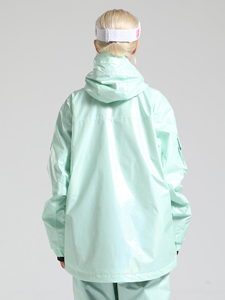 Limettengrüne, glänzende, isolierte, wasserdichte Schneejacke mit mehreren Taschen für Damen 