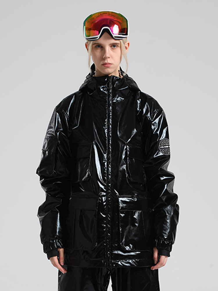 Limettengrüne, glänzende, isolierte, wasserdichte Schneejacke mit mehreren Taschen für Damen 