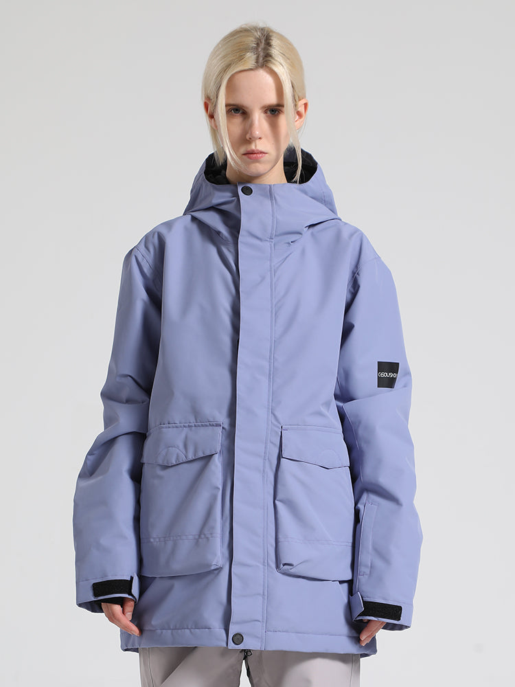 Gsou Snow Women's Solid Large Pocket Cargo Style Ski Jacket