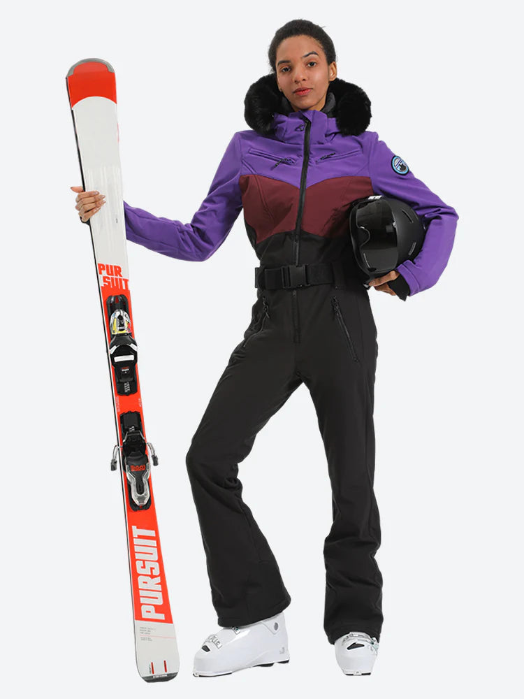 Gsou Snow Women's Faux Fur One Piece Ski Suit
