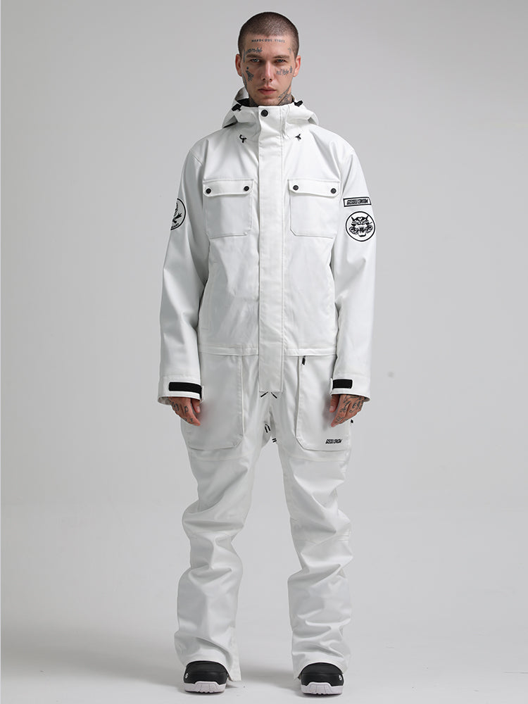 Mens Classy Racing Real Sheepskin Black And White Leather Jumpsuit