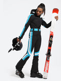 Gsou Snow Women's Vertical Stripes One Piece Ski Suit With Hood