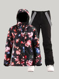 SMN Women's Rose Waterproof Colorful Snowboard Jacket Black Pants Sets Ski Suits