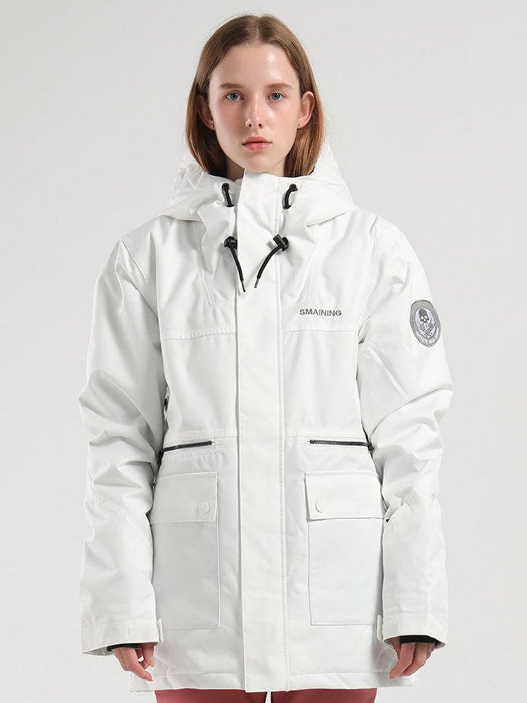  Womens White Ski Jacket 15K Windproof and Waterproof Snowboard Jackets