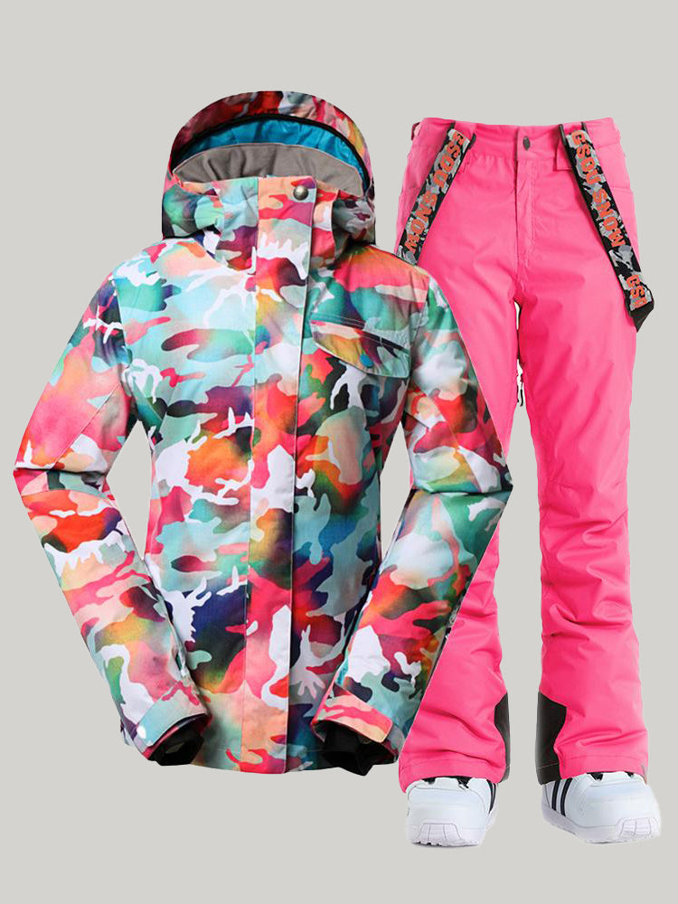 Gsou Snow Women's Ski Suits Camo Snowboard Jacket Pants Sets