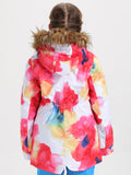 Red Flower Winter Kids Colorful Snowboard Jacket Waterproof Windproof