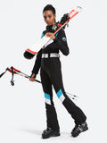 Gsou Snow Damen-Streifen-Einteiler-Skianzug mit Kapuze 