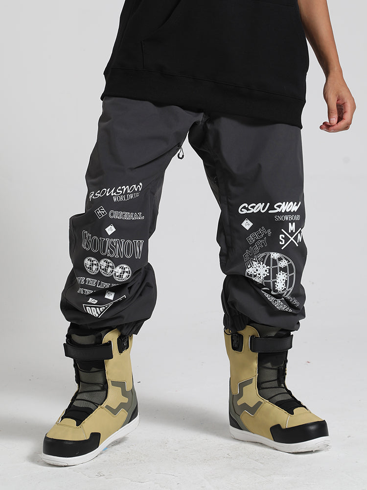Gsou Snow Men's Light Grey Print Ski Pants