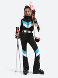 Gsou Snow Combinaison de ski une pièce à rayures pour femme avec capuche 
