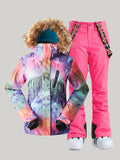 Gsou Snow Combinaison de ski imperméable et colorée pour femme - Ensemble veste et pantalon de snowboard coupe-vent