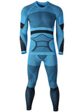 Gsou Snow Men's Winter Blue Ski Thermal Underwear Set Quick-Drying