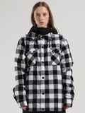 SMN Women's Autumn And Winter Black And White Plaid Shirt Ski Jacket Waterproof Thick Warm Veneer Trend Loose Snow Jacket