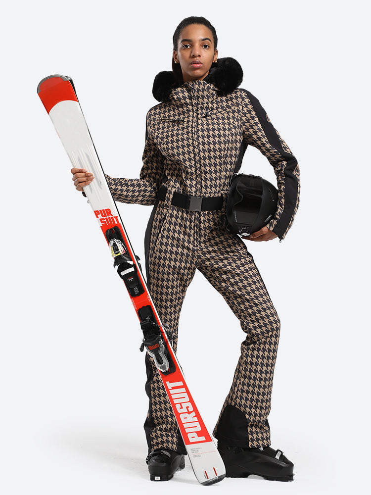 Gsou Snow Combinaison de ski une pièce en fausse fourrure pour femme 