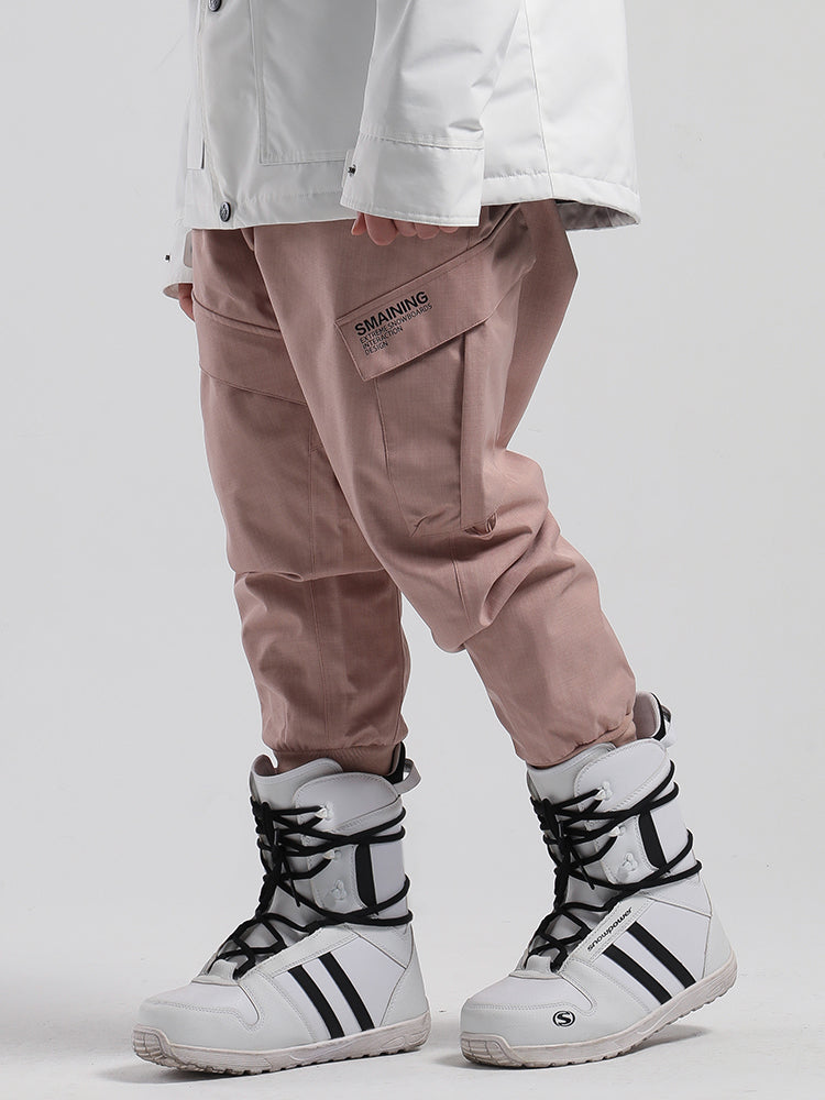 SMN Men's Pink Waterproof Warm Loose Thin Breathable And Wear-Resistant Hip-Hop Double-Board Snowboard Pants