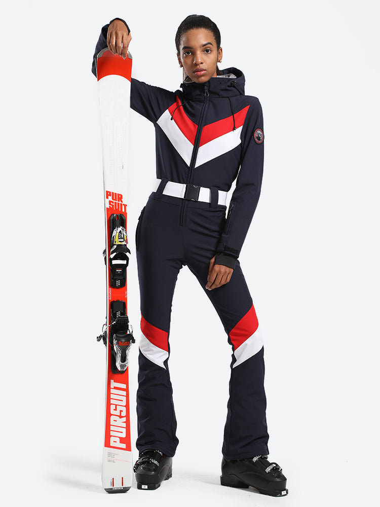 Gsou Snow Combinaison de ski une pièce à rayures pour femme avec capuche 