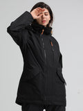  Black solid color Womens Hooded Ski Jacket Waterproof Snowboard Jacket