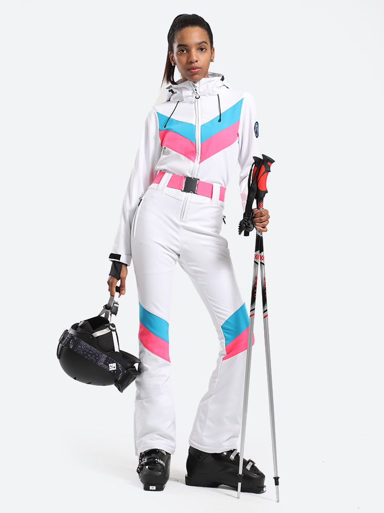 Gsou Snow Women's Stripe One Piece Ski Suit With Hood