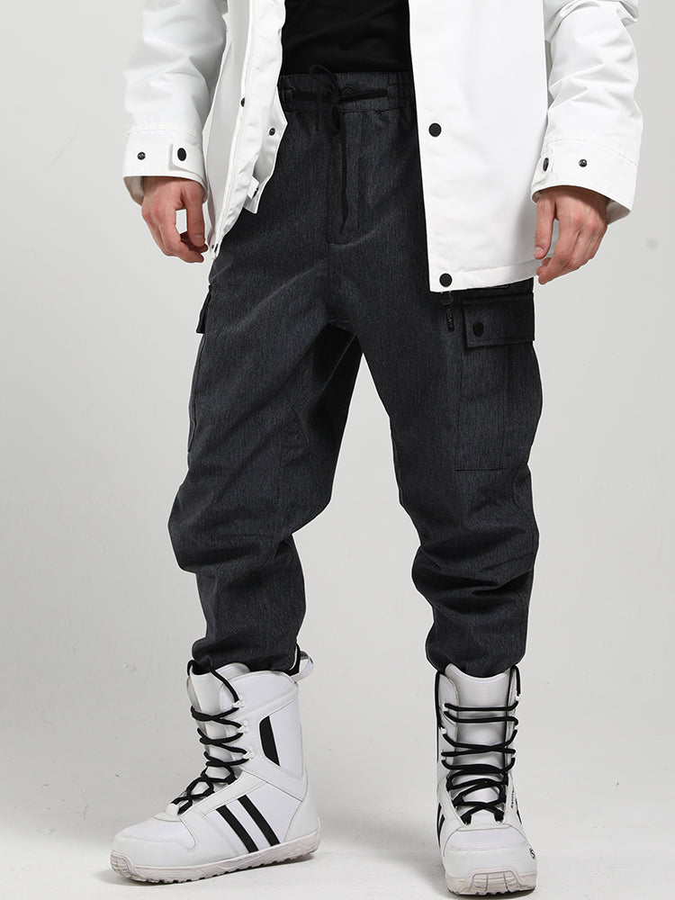 Gsou Snow Men's Black Windproof Warm Breathable Wear-Resistant Veneer Beam Leg Ski Pants