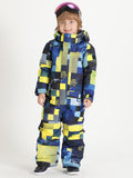 SMN Kid's Yellow Plaid Waterproof Winter One Piece Snowboard Suit