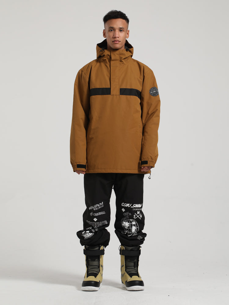 Gsou Snow Men's Brown Pullover Ski Suit