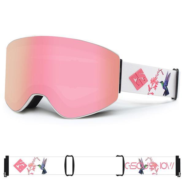 Gsou Snow Adult Pink Cylindrical Ski Goggles Anti-Fog Interchangeable Lens Frameless Snow Goggles