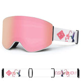 Gsou Snow Adult Pink Zylindrische Skibrille Antibeschlag-Wechselobjektiv Rahmenlose Schneebrille