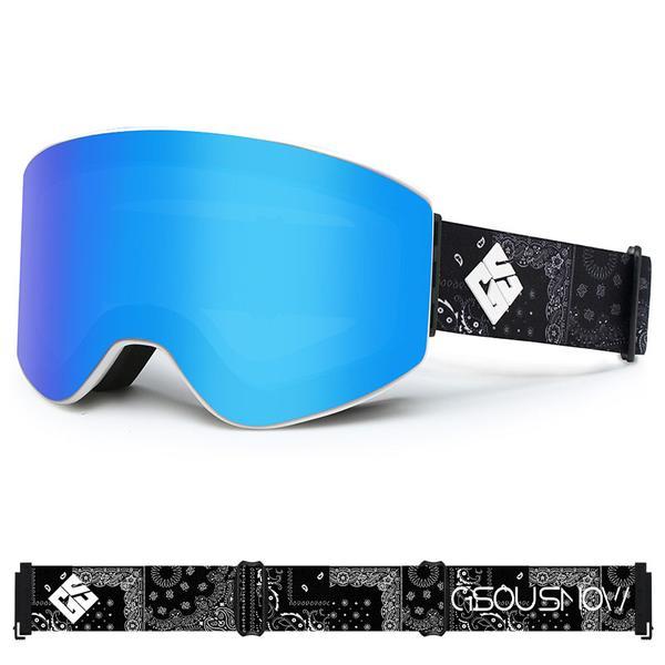 Gsou Snow Erwachsenen-Skibrille, zylindrisch, himmelblau, beschlagfrei, austauschbare Linse, rahmenlose Schneebrille