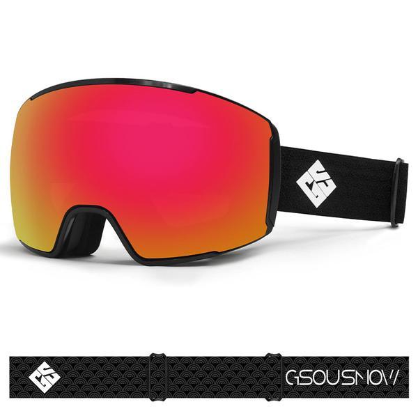 Gsou Snow Adult Red Frameless Anti-Fog Removable Lens Ski Goggles