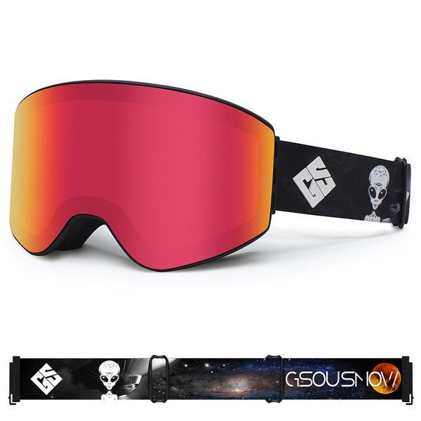 Gsou Snow Adult Red Cylindrical Ski Goggles Anti-Fog Interchangeable Lens Frameless Snow Goggles