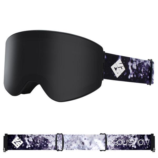 Gsou Snow Skibrille für Erwachsene, schwarz, zylindrische Form, beschlagfrei, austauschbare Linse, rahmenlose Schneebrille