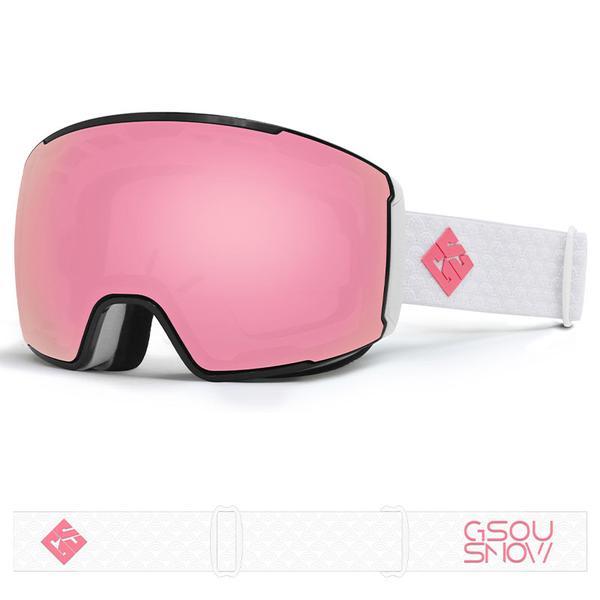 Gsou Snow Adult Pink Frameless Anti-Fog Removable Lens Ski Goggles