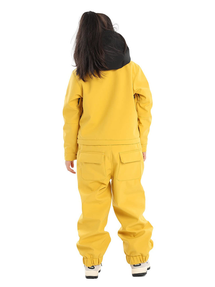 Gsou Snow Kid's Yellow Ski Suit One Piece Snowsuits Waterproof Ski Jumpsuits