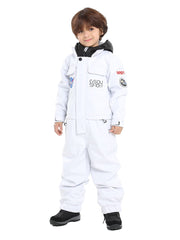 Gsou Snow Kid's White Ski Suit One Piece Snowsuits Waterproof Ski Jumpsuits