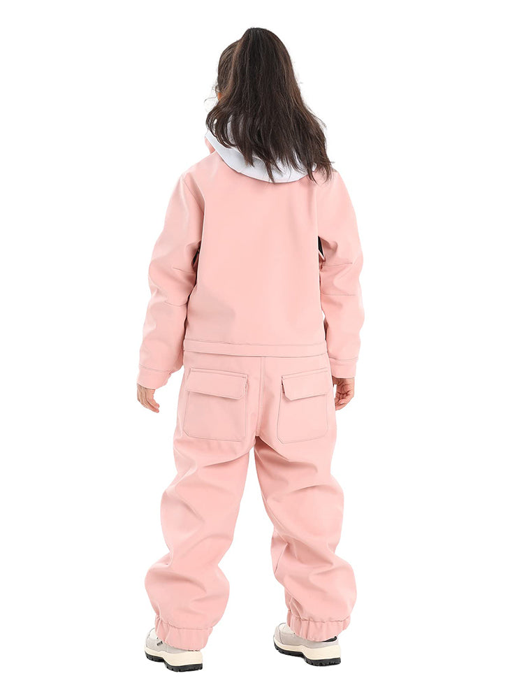 Gsou Snow Kid's Pink Ski Suit One Piece Snowsuits Waterproof Ski Jumpsuits